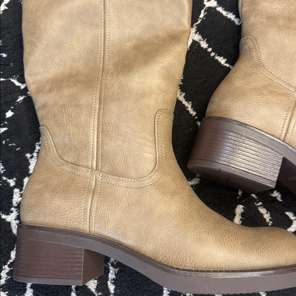 Athlefit Taupe Mid Calf Boots Size 8.5 NWOT | Square Toe Chunky Heel - Picture 2 of 10
